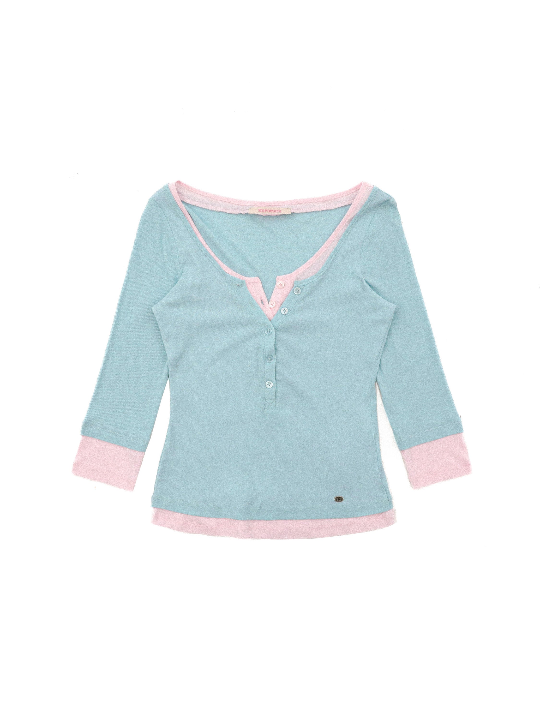 *Faux two-piece color-blocked Henley collar T-shirt