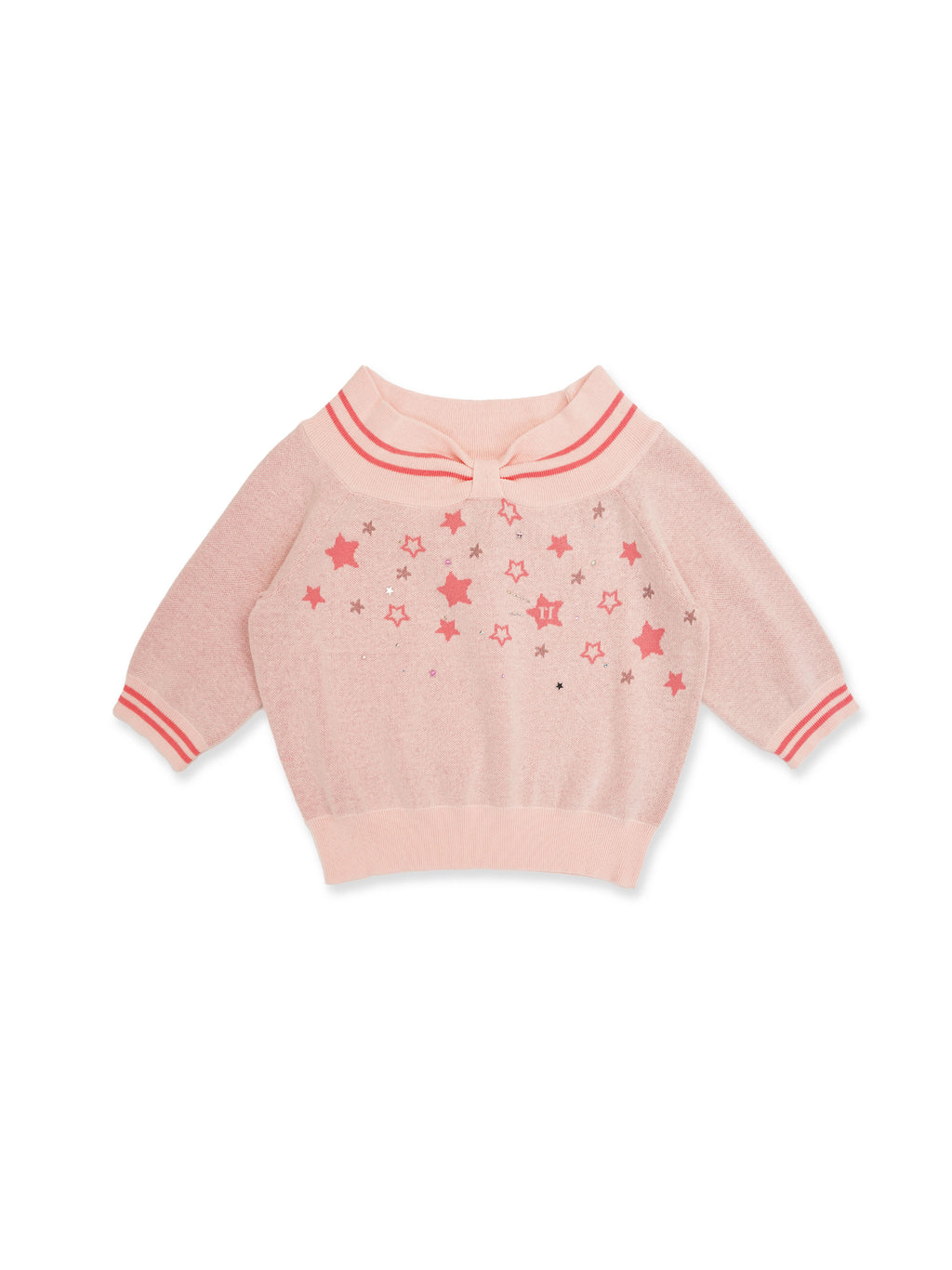 *Off-the-shoulder star-patterned short-sleeved knit top