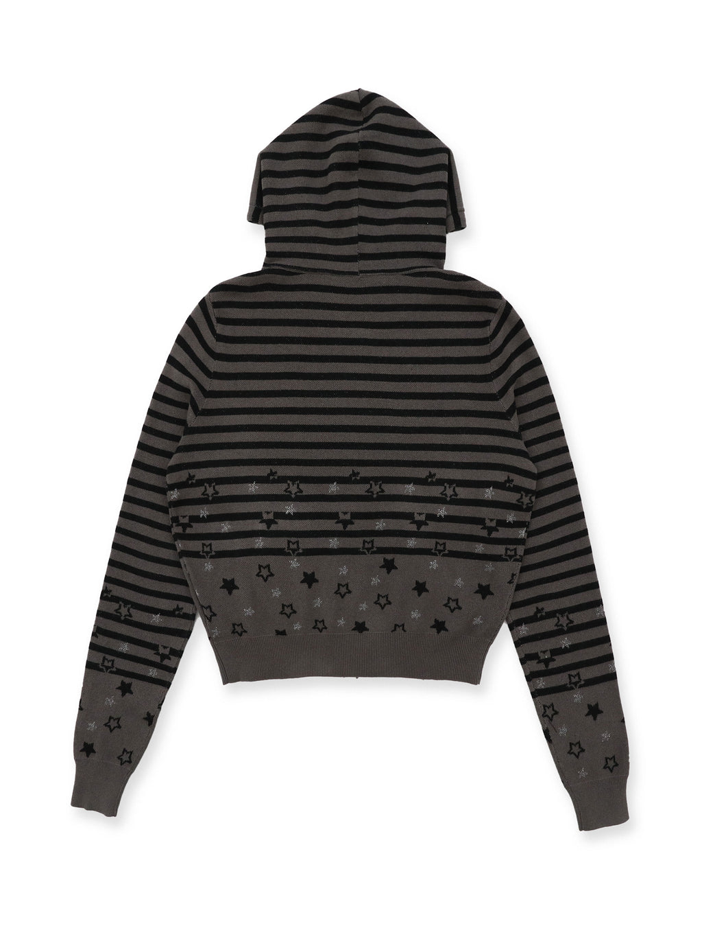 *Striped star jacquard rhinestone hooded cardigan