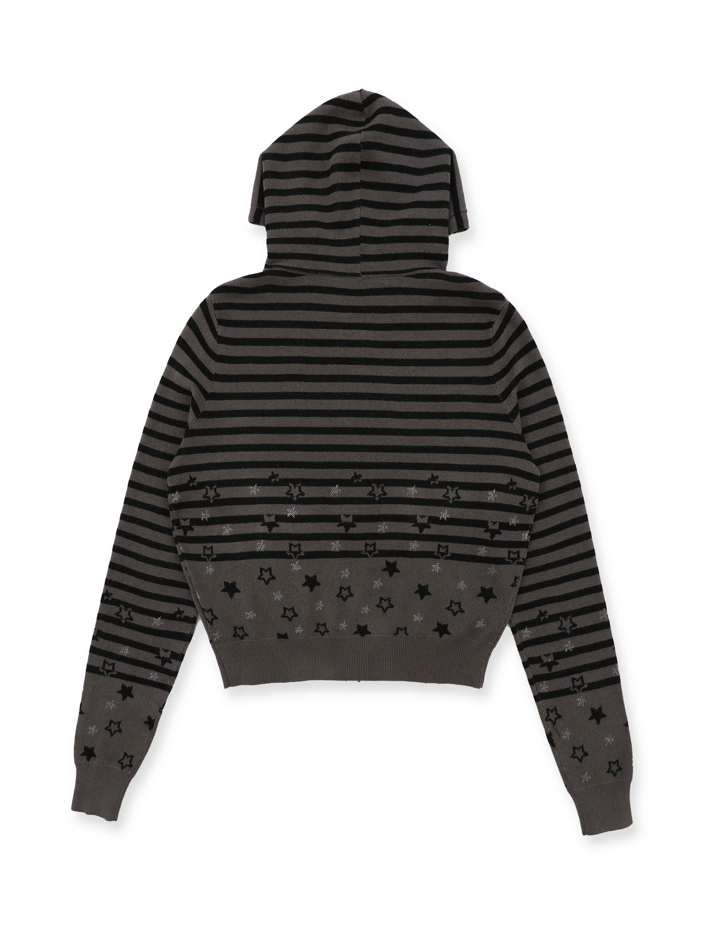 *Striped star jacquard rhinestone hooded cardigan