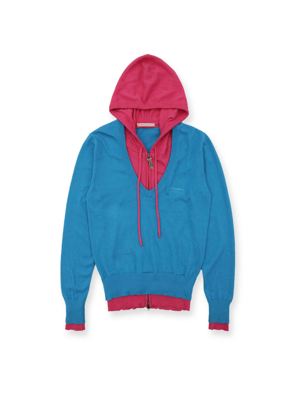 *Patchwork Faux Two-Piece Hooded Sweater