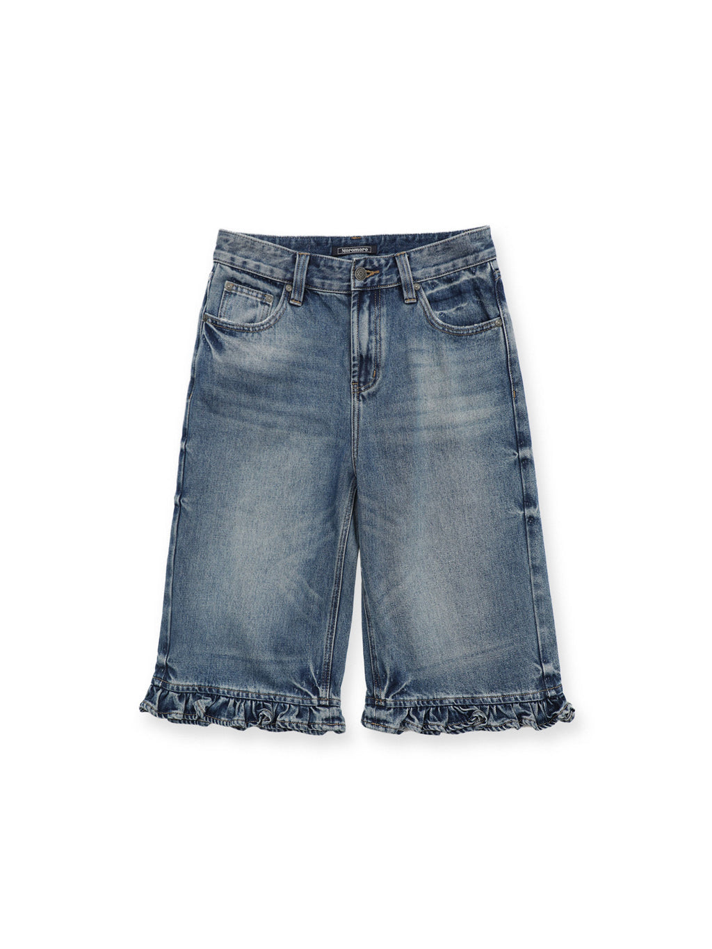 *Floral print leather patch denim shorts