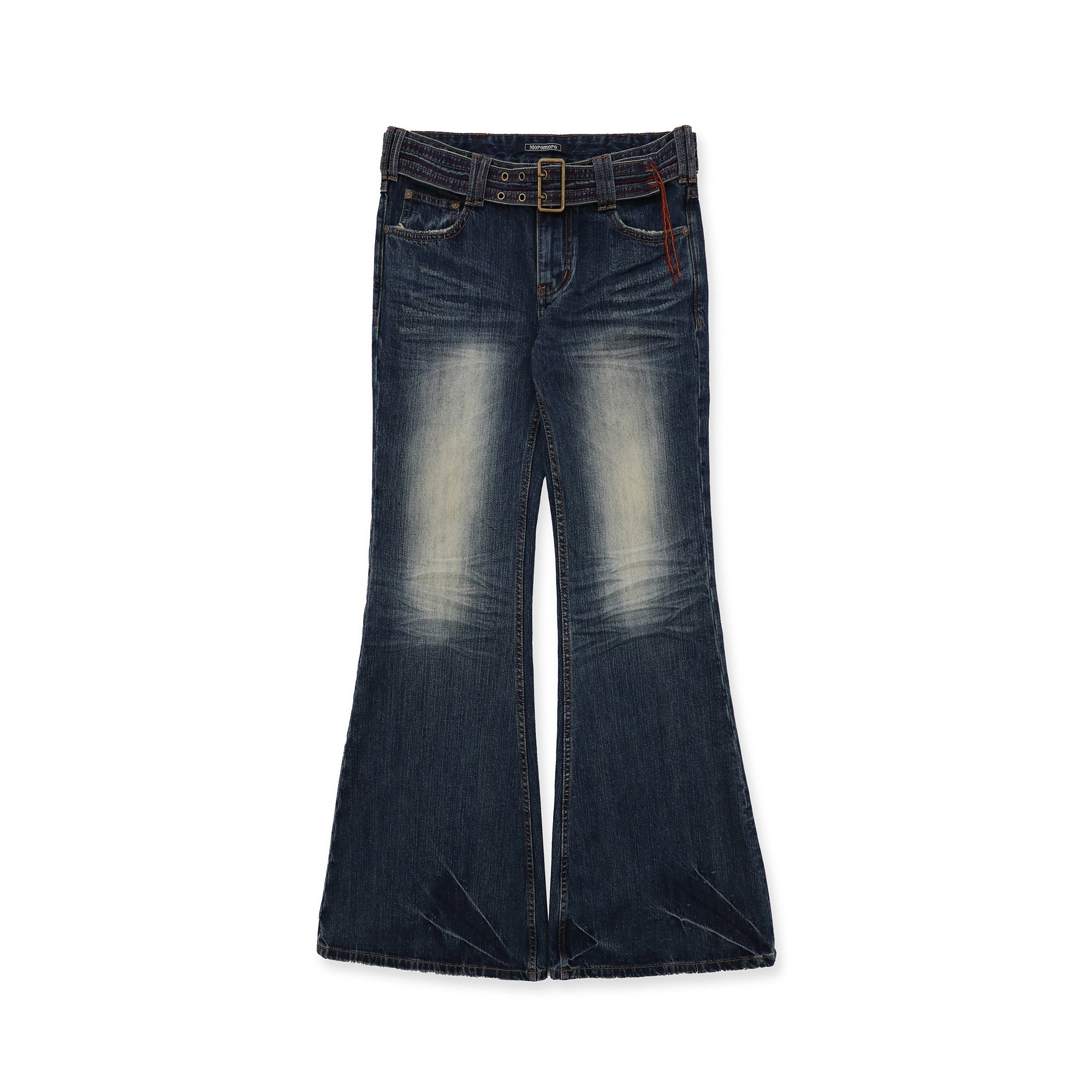 *Color-blocked flared jeans with stitching