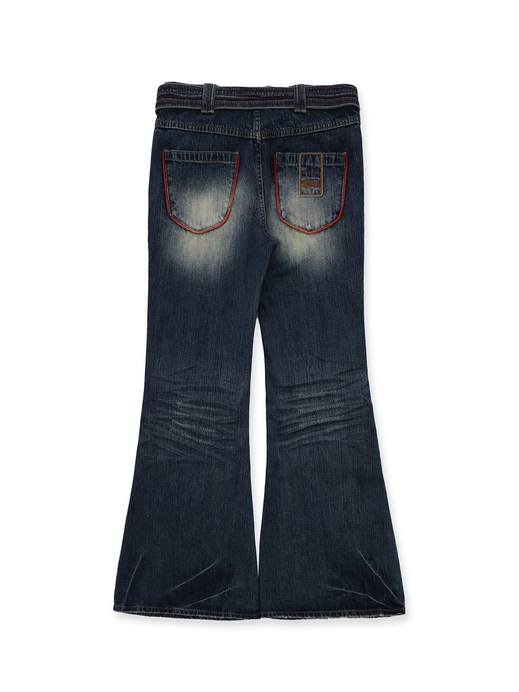 *Color-blocked flared jeans with stitching