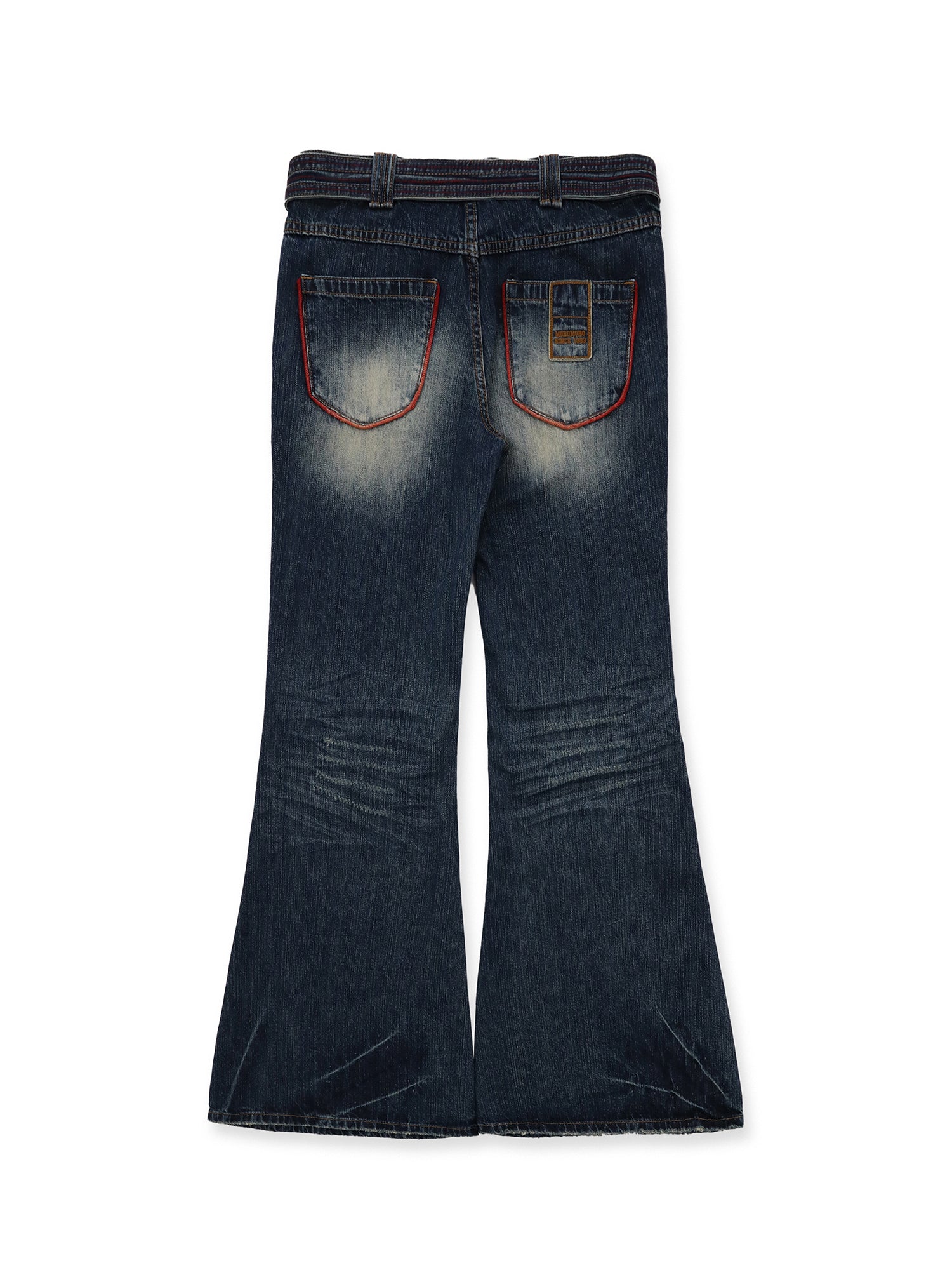 *Color-blocked flared jeans with stitching