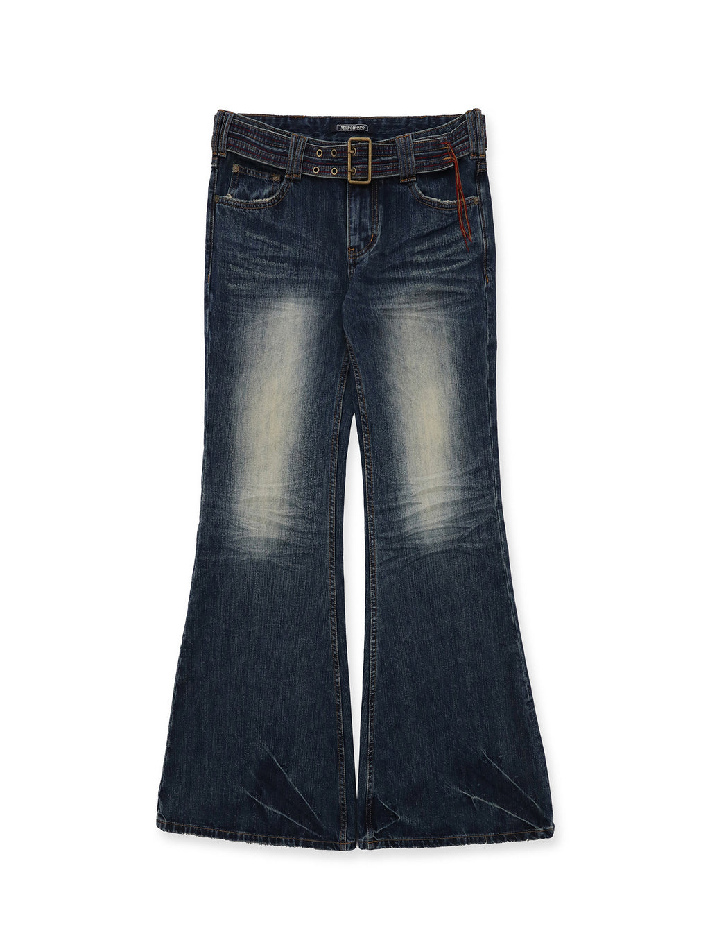 *Color-blocked flared jeans with stitching
