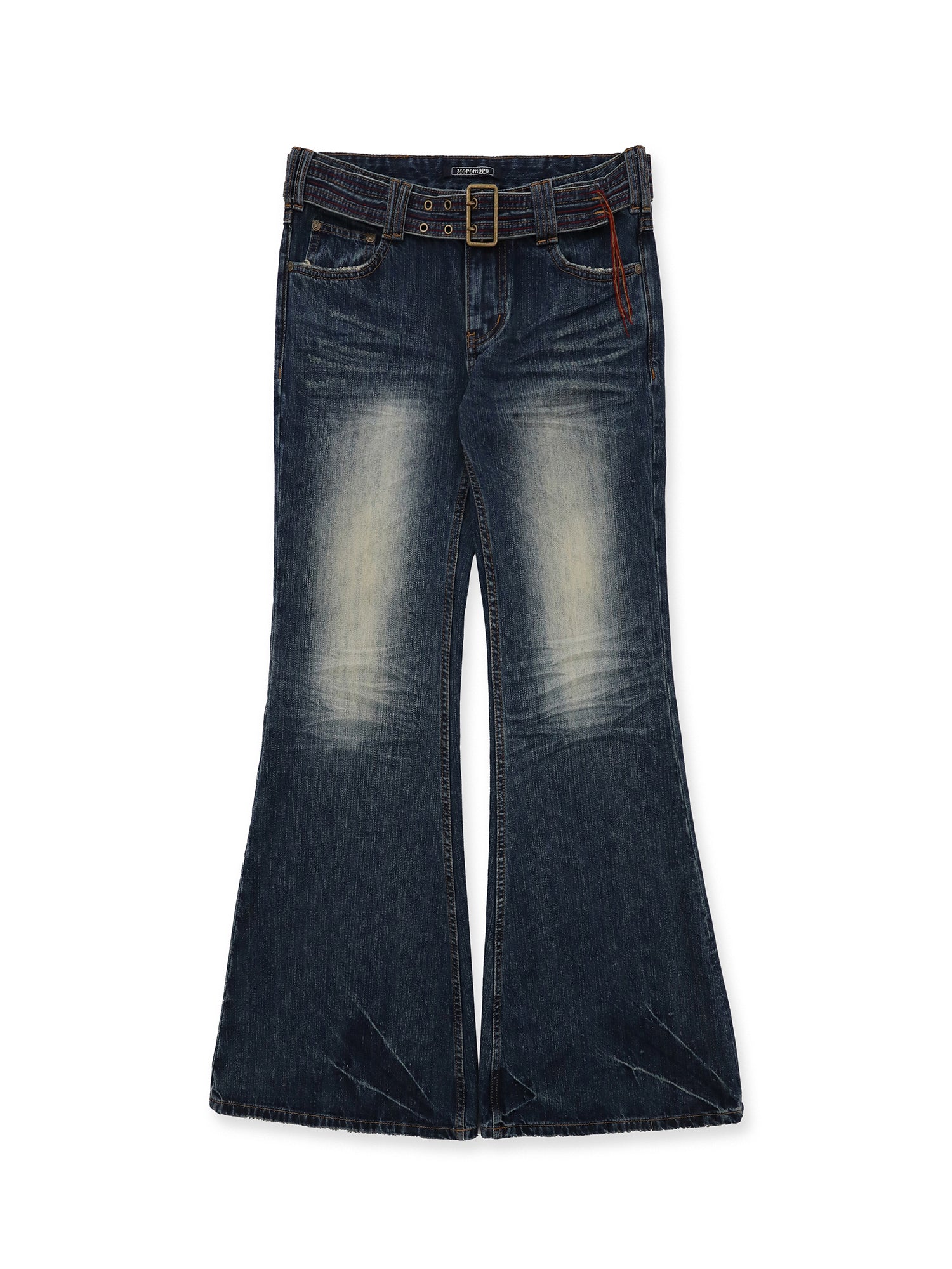 *Color-blocked flared jeans with stitching