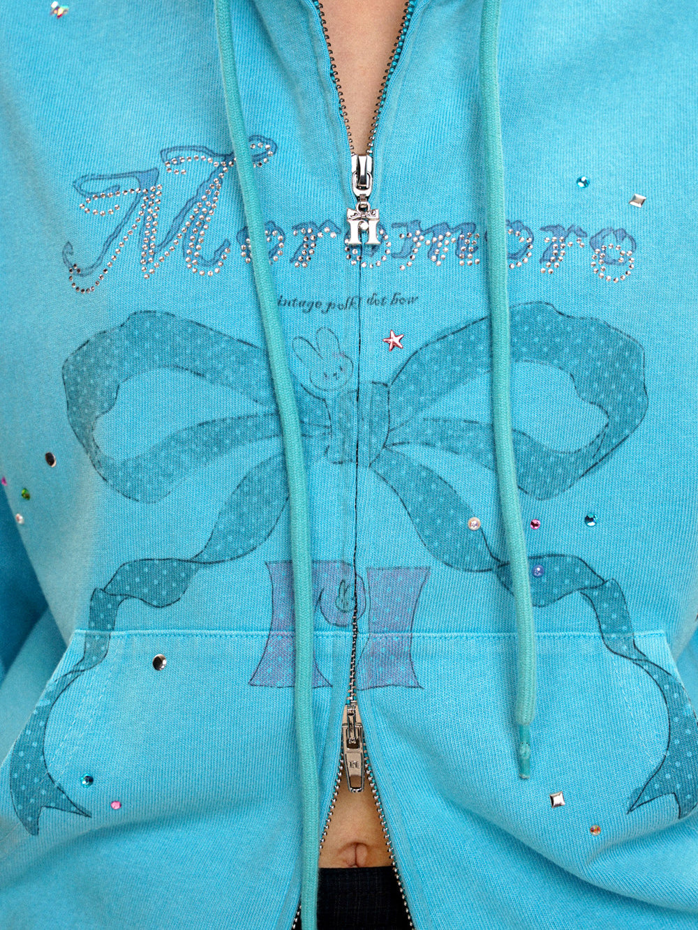 *Bow-print rhinestone sweatshirt cardigan