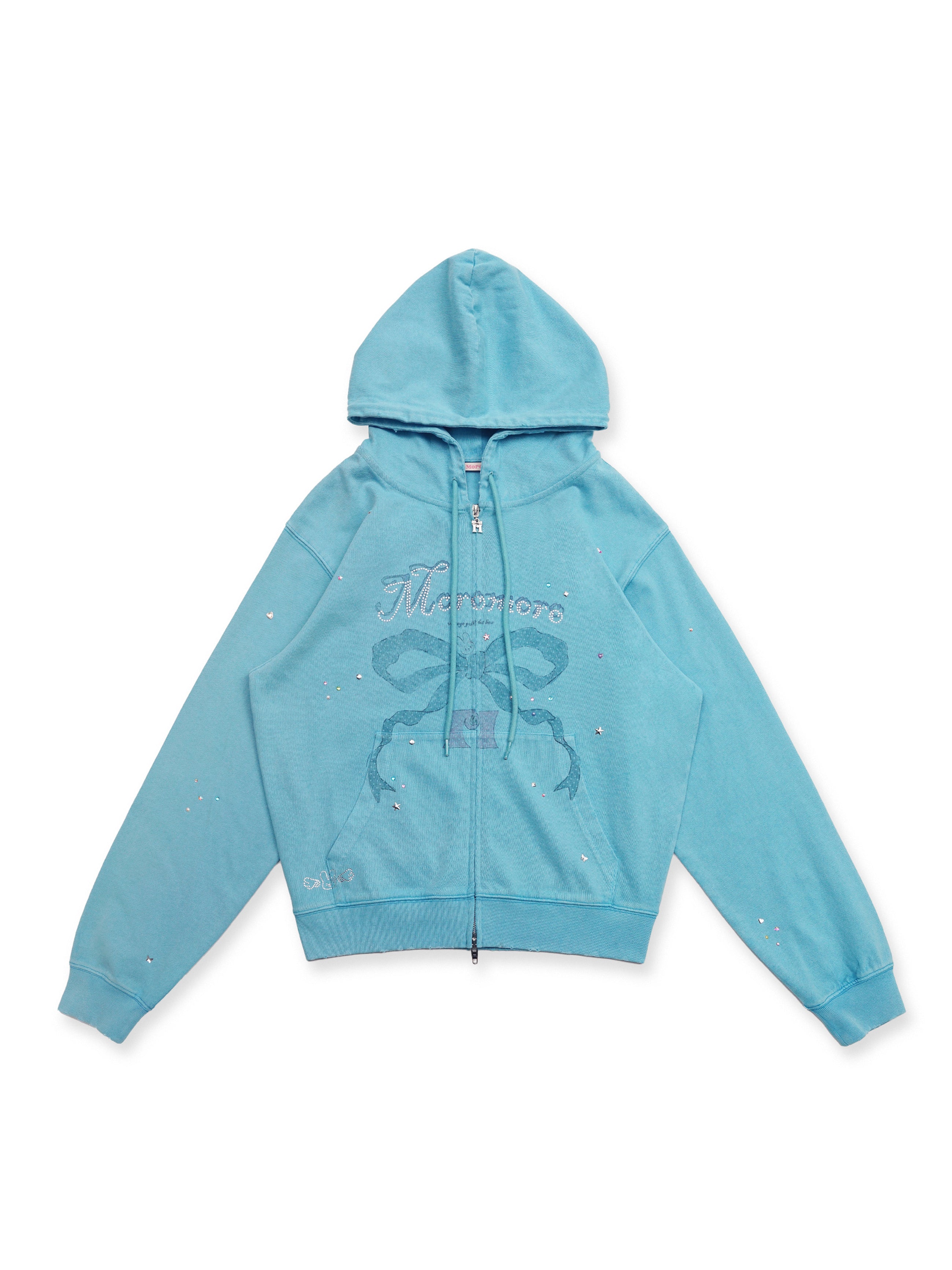 *Bow-print rhinestone sweatshirt cardigan