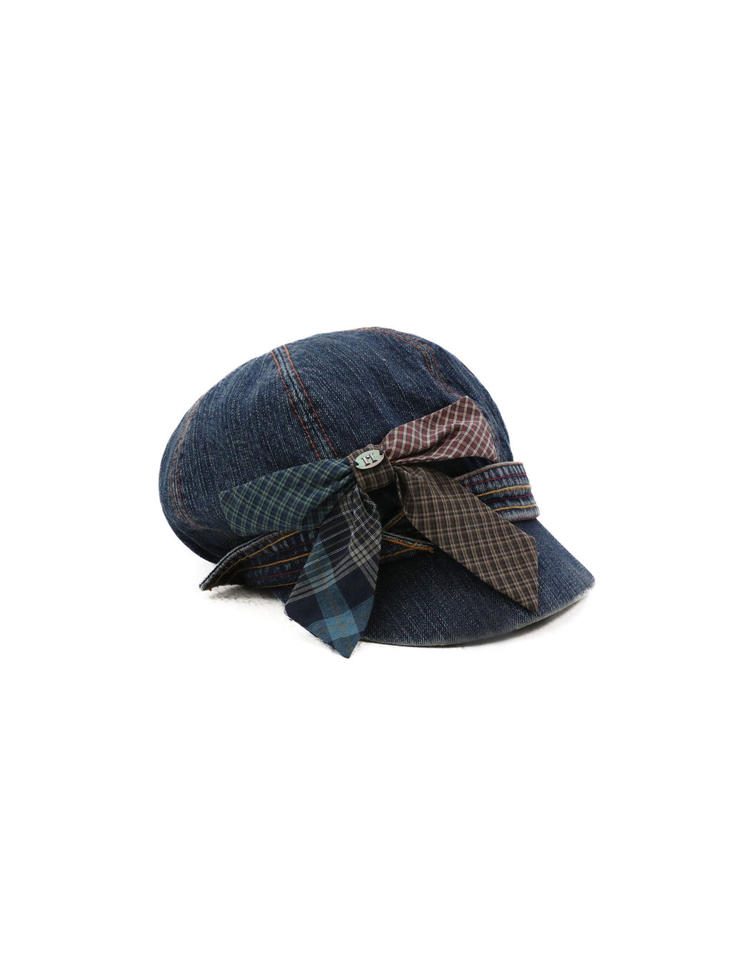 *Plaid bow-tie denim newsboy cap