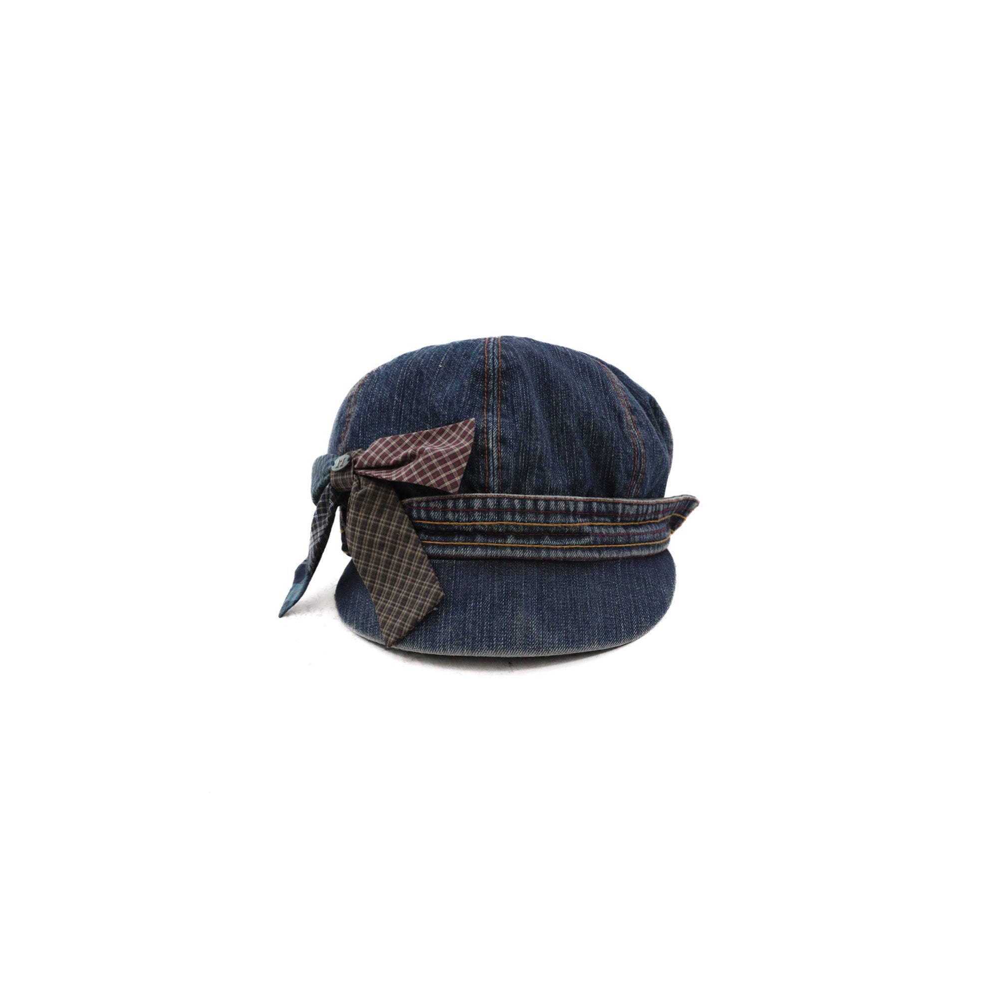 *Plaid bow-tie denim newsboy cap