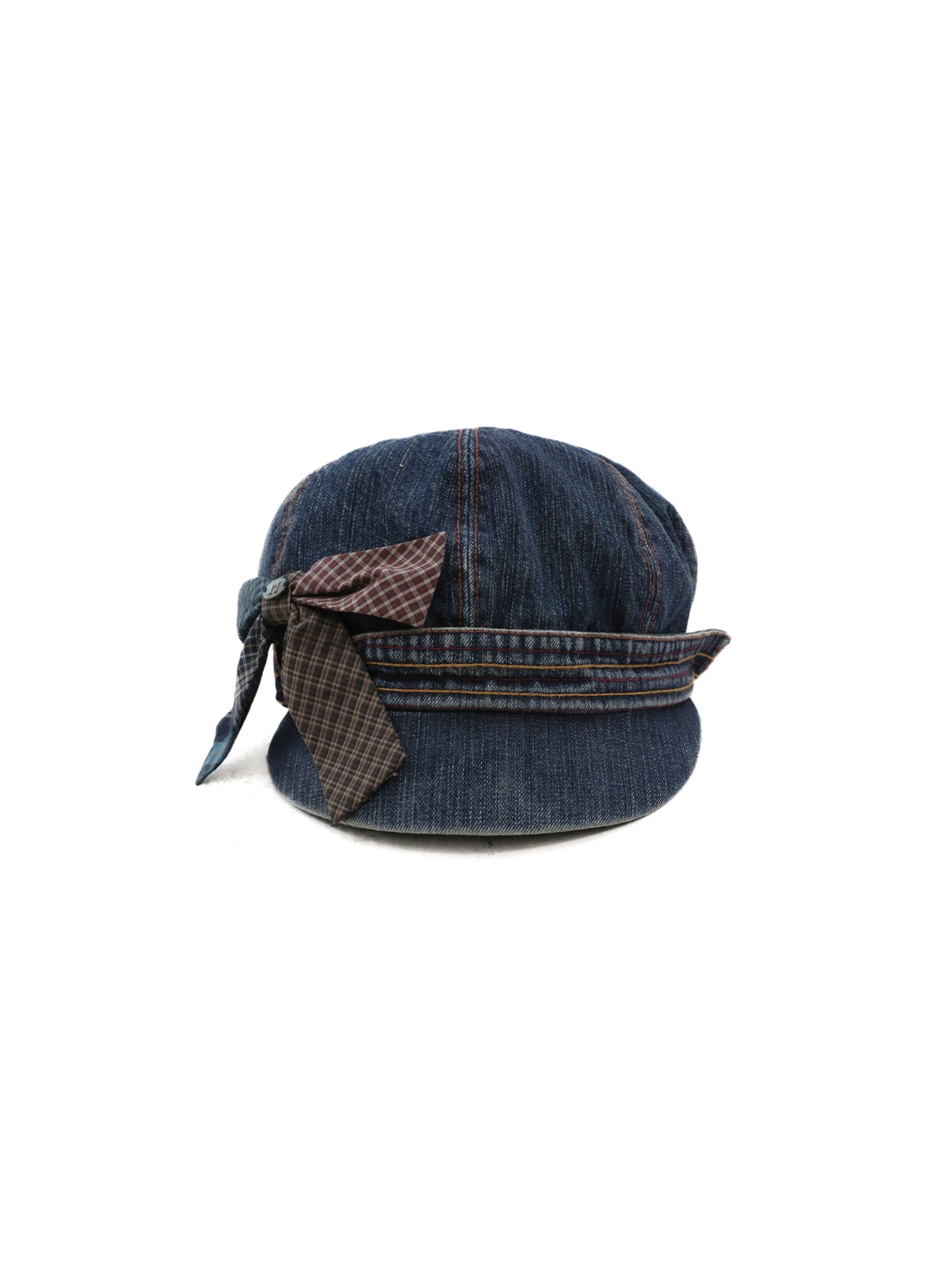*Plaid bow-tie denim newsboy cap