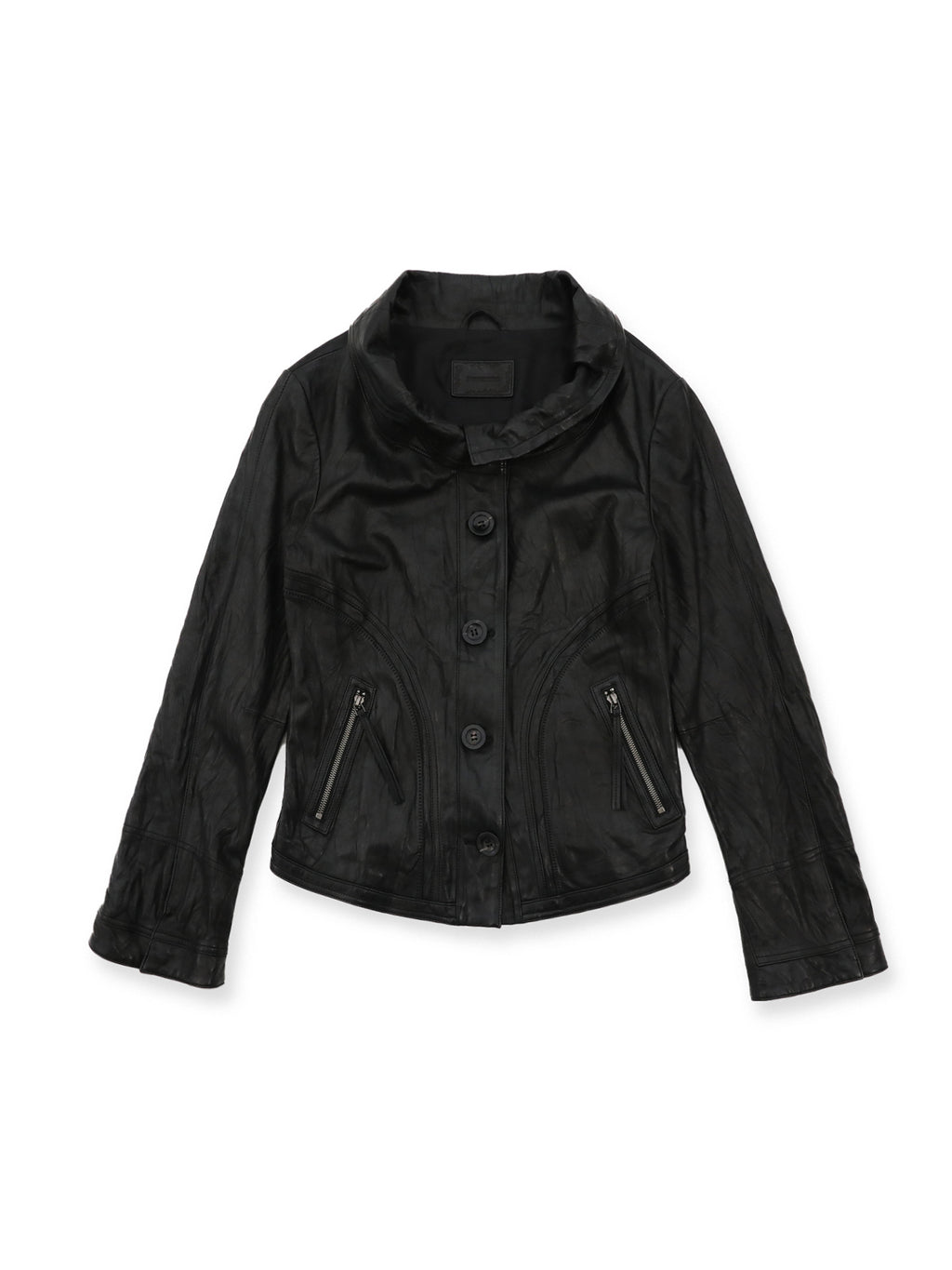 *Pleated slim-fit motorcycle leather jacket