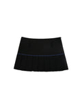 *Dark plaid contrasting pleated short skirt