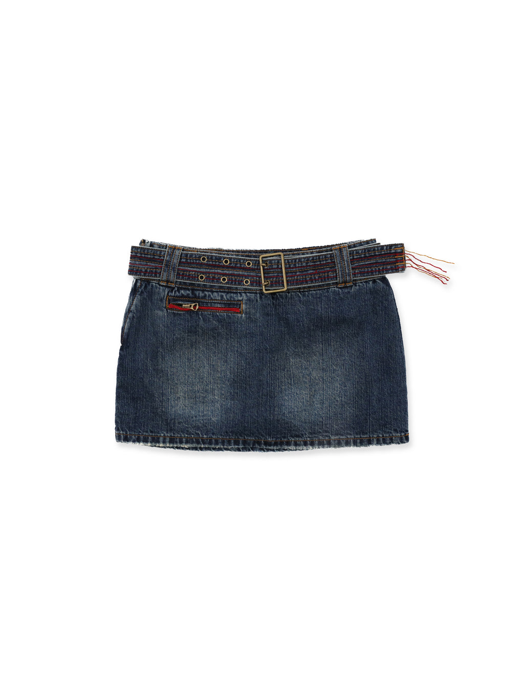 *Colorful chain-belt denim mini skirt
