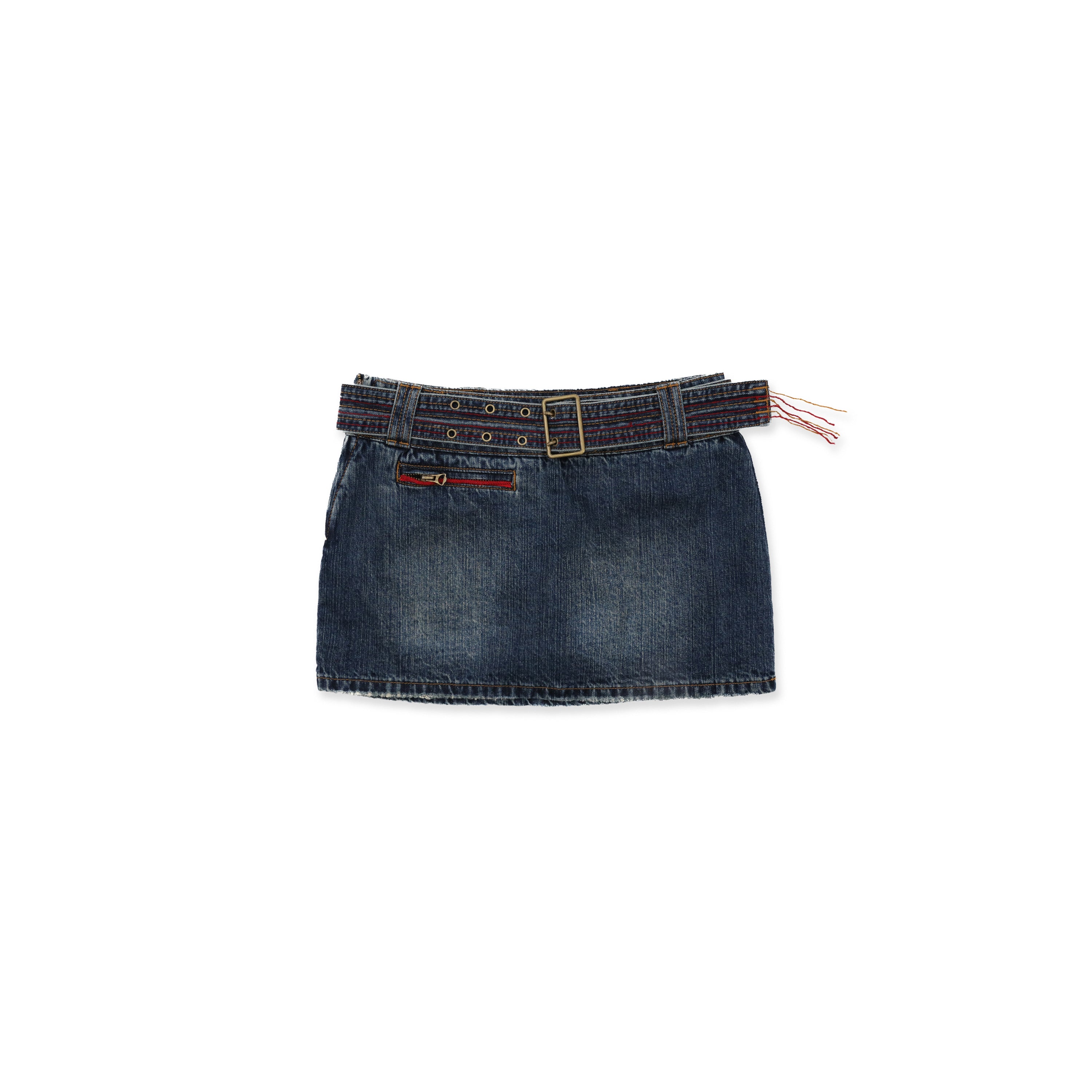 *Colorful chain-belt denim mini skirt