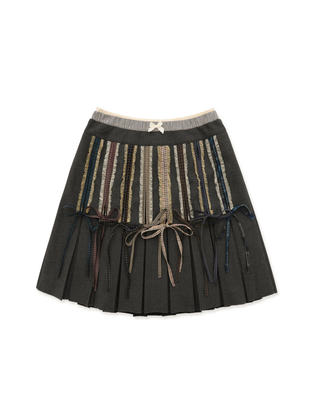 *Faux three-piece plaid patchwork lace midi skirt