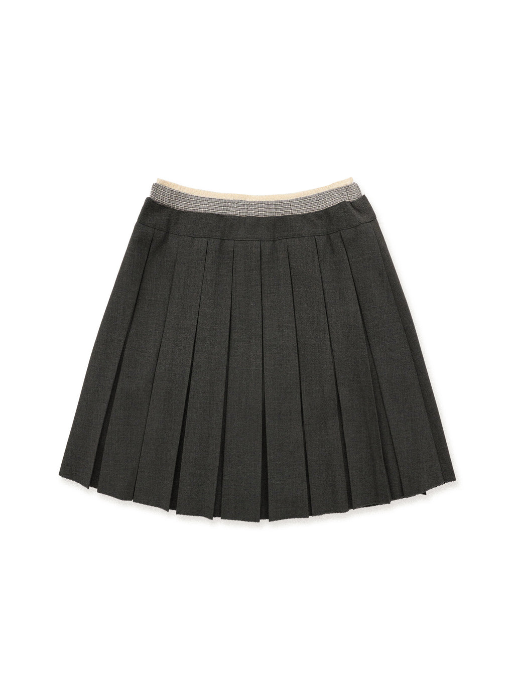 *Faux three-piece plaid patchwork lace midi skirt
