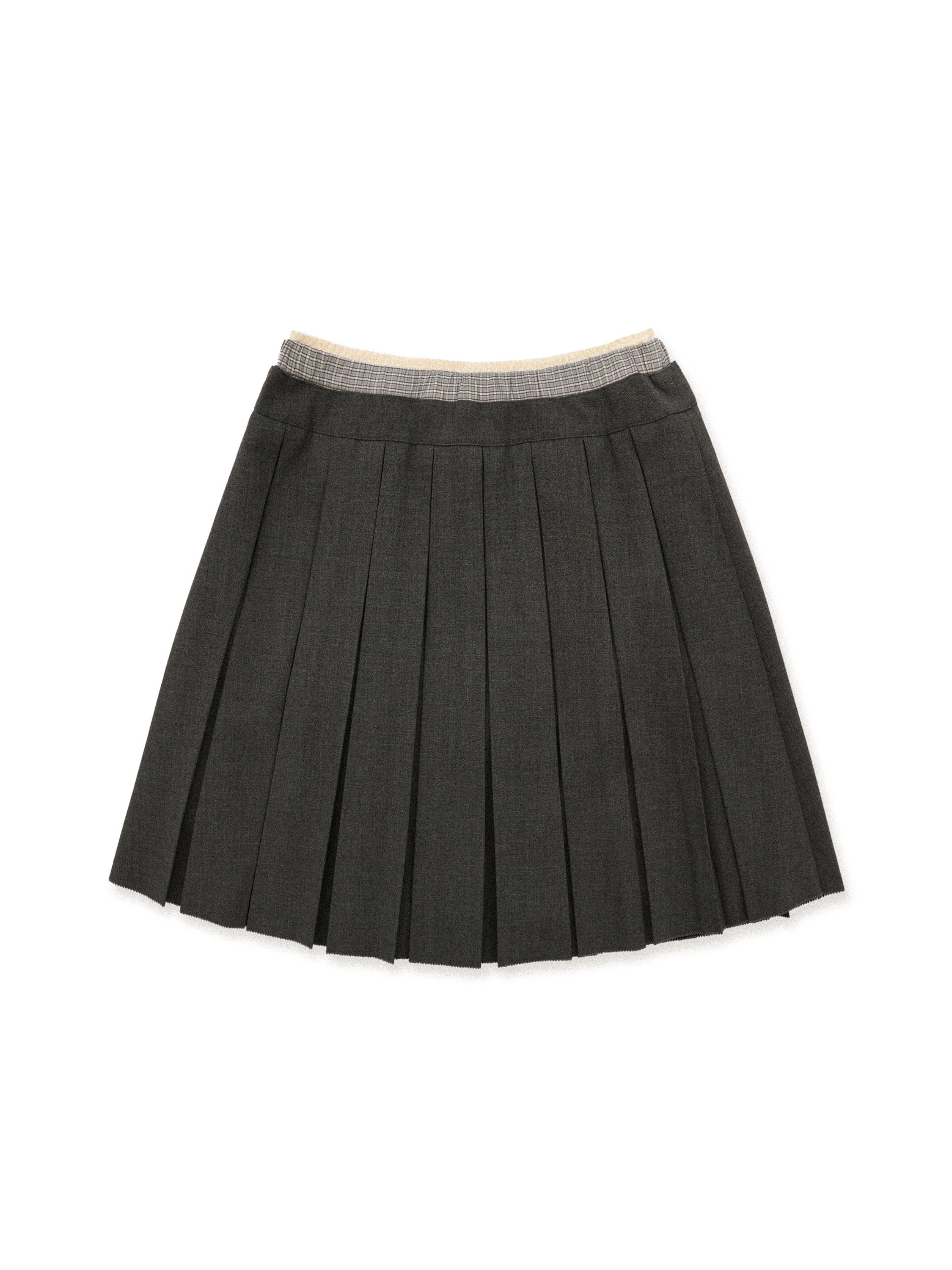 *Faux three-piece plaid patchwork lace midi skirt