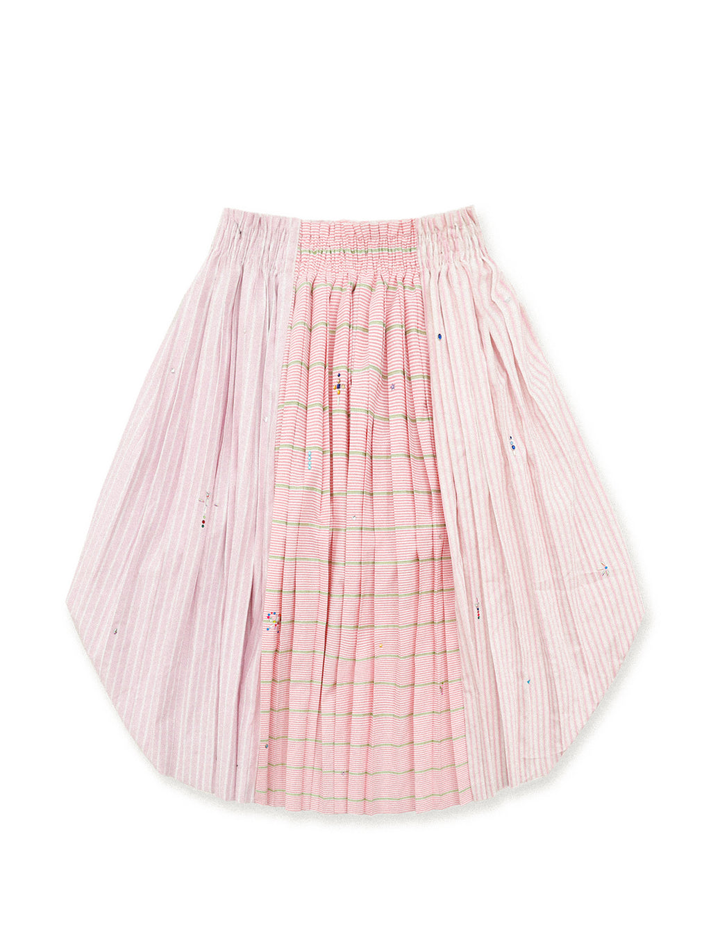 *Hand-painted elastic striped tulip pleated midi skirt