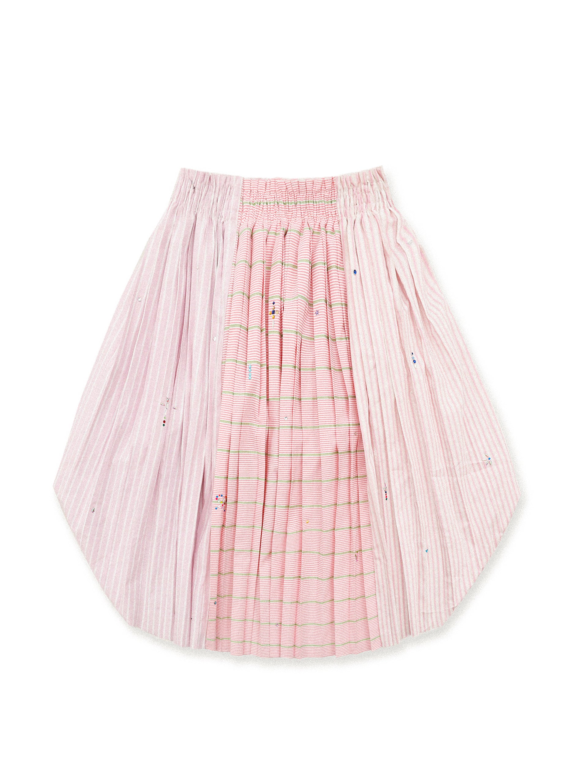 *Hand-painted elastic striped tulip pleated midi skirt
