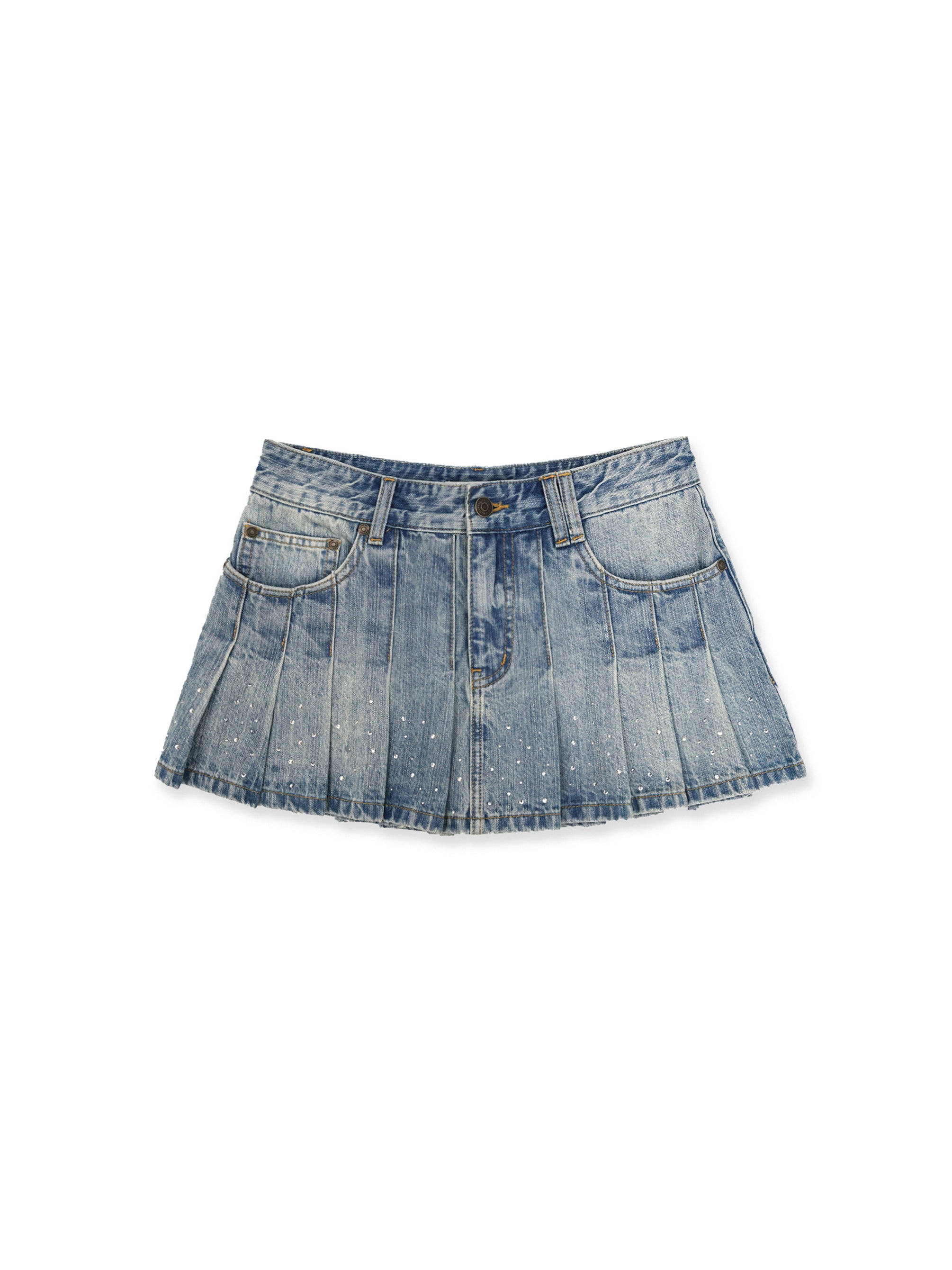 *Pleated denim mini skirt