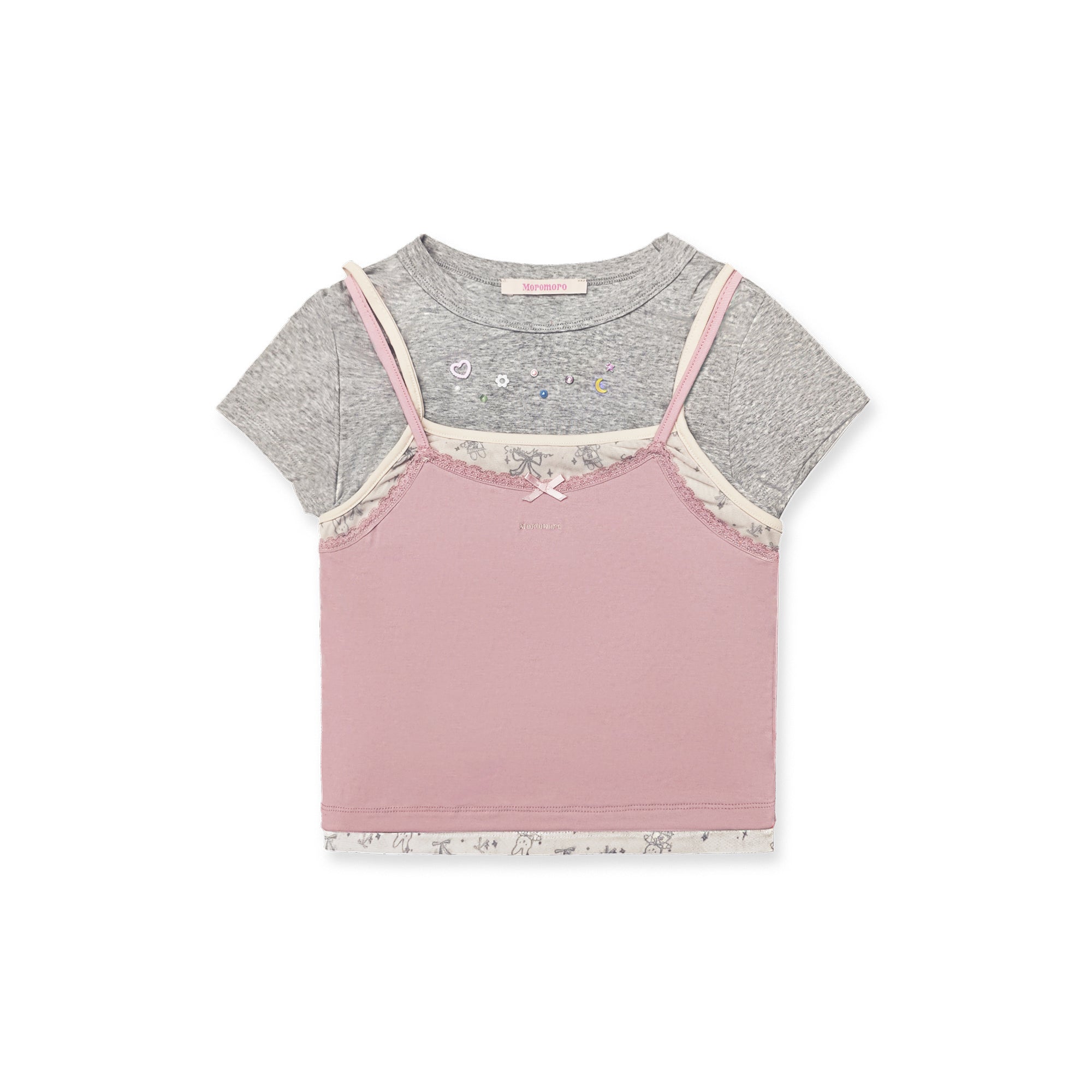 Fake Three-Piece Bow Rhinestones Short T