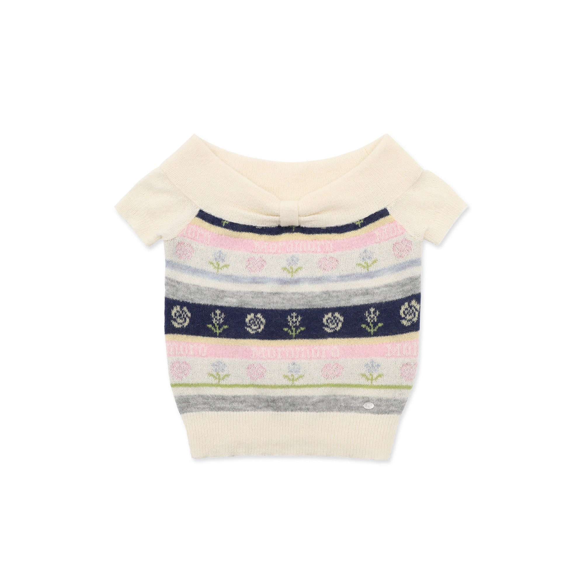 Jacquard Bow One Shoulder Knitted Short Sleeve Shirt