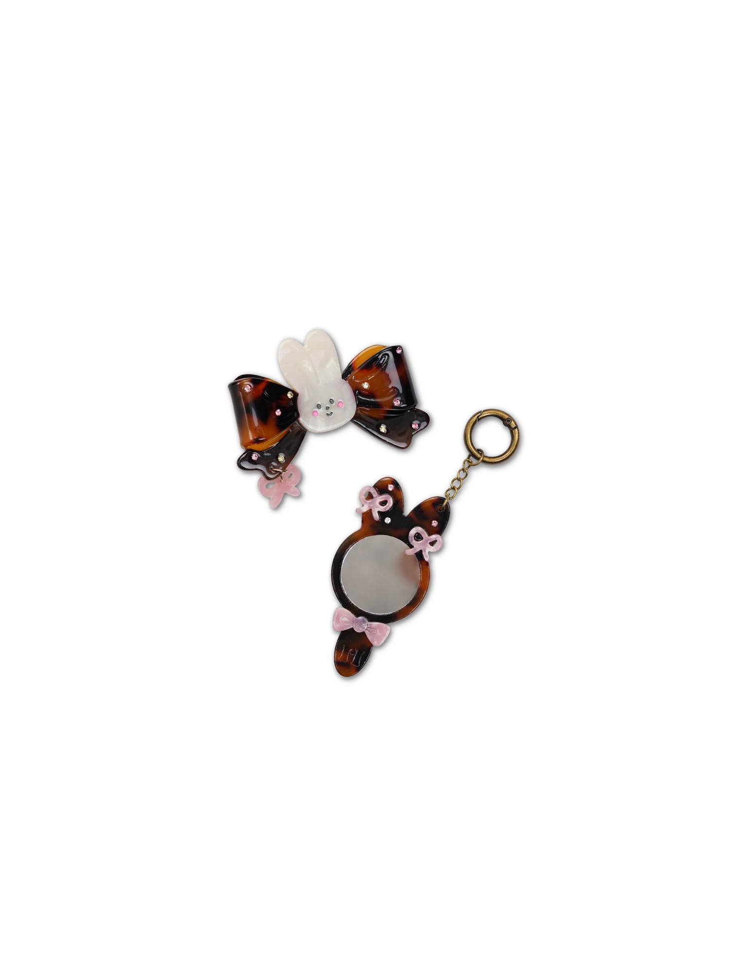 Tortoise Bunny Crystal Bow Clip & Mirror Charm