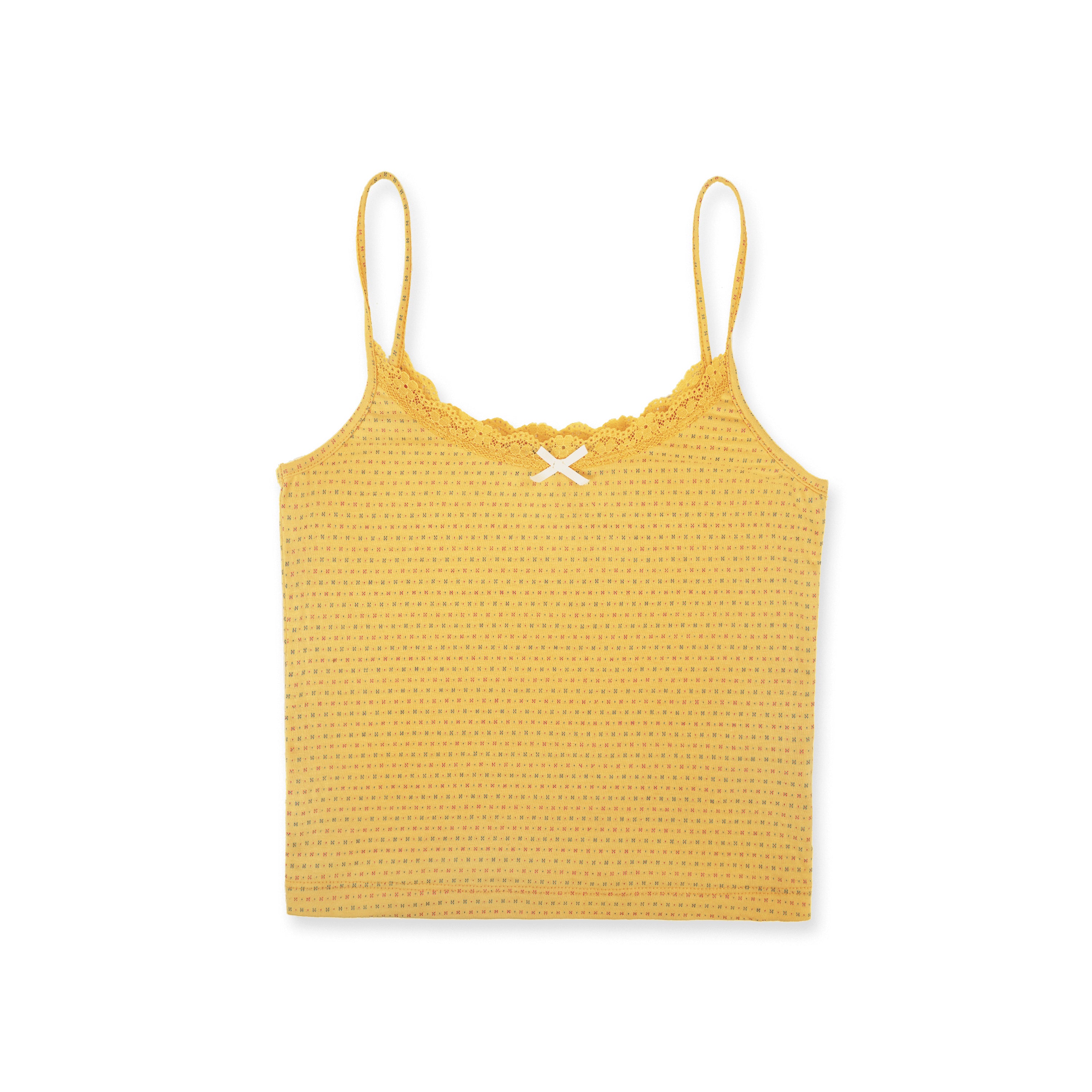 Three-piece printed contrast faux spaghetti strap vest