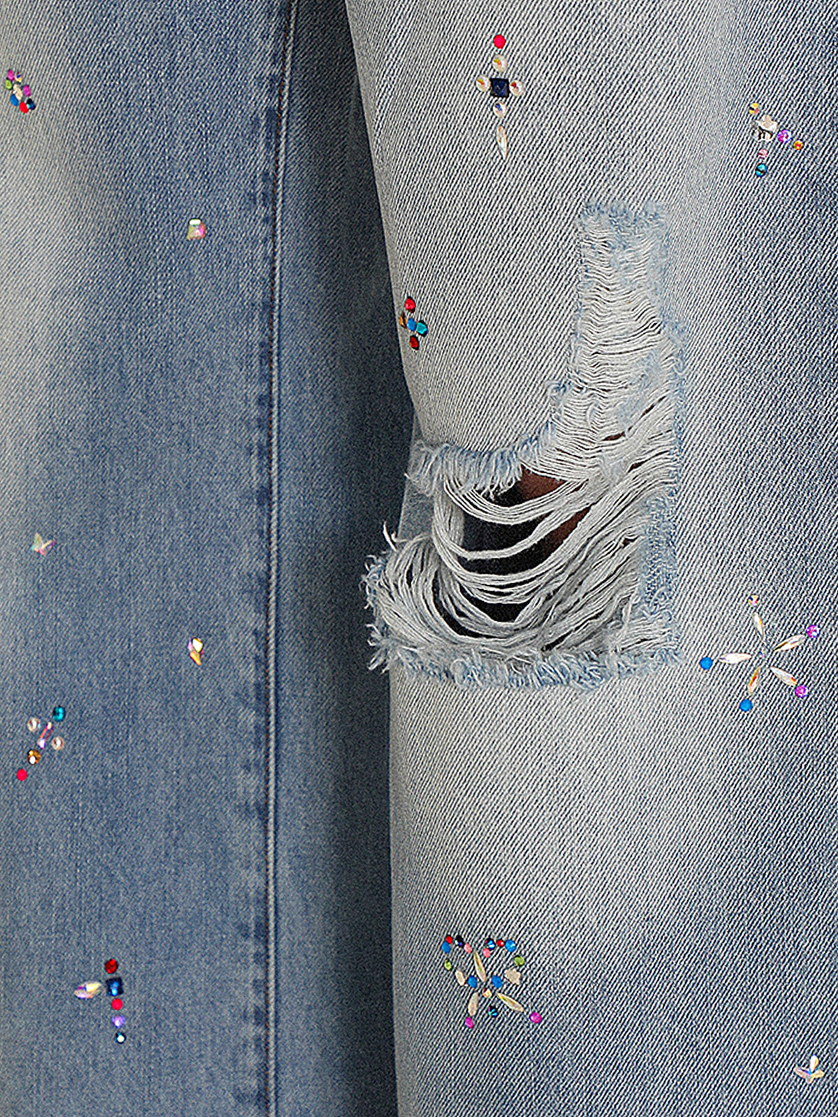 *Lace-trimmed rhinestone jeans