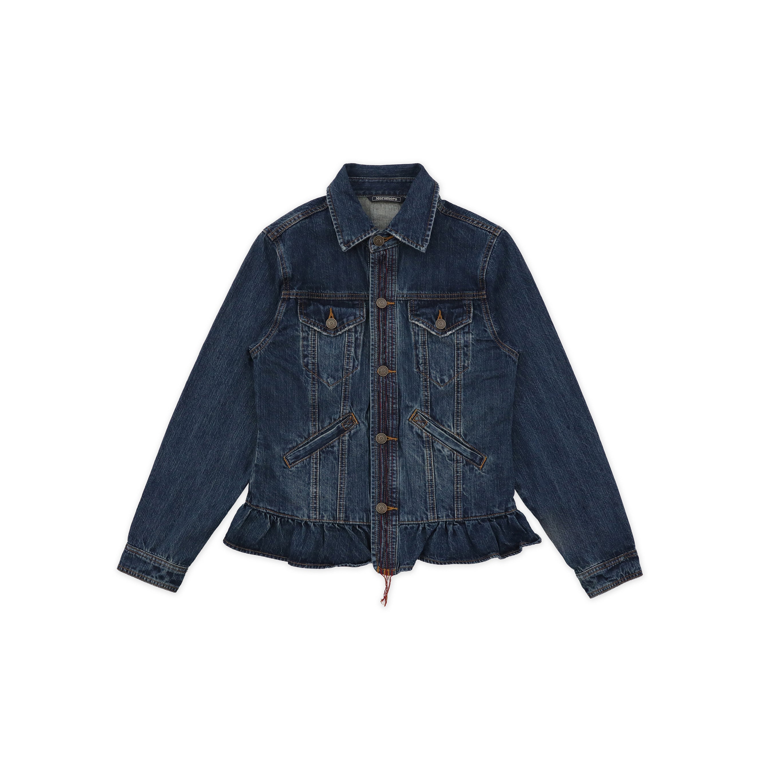*Retro denim jacket with ruffled lace hem