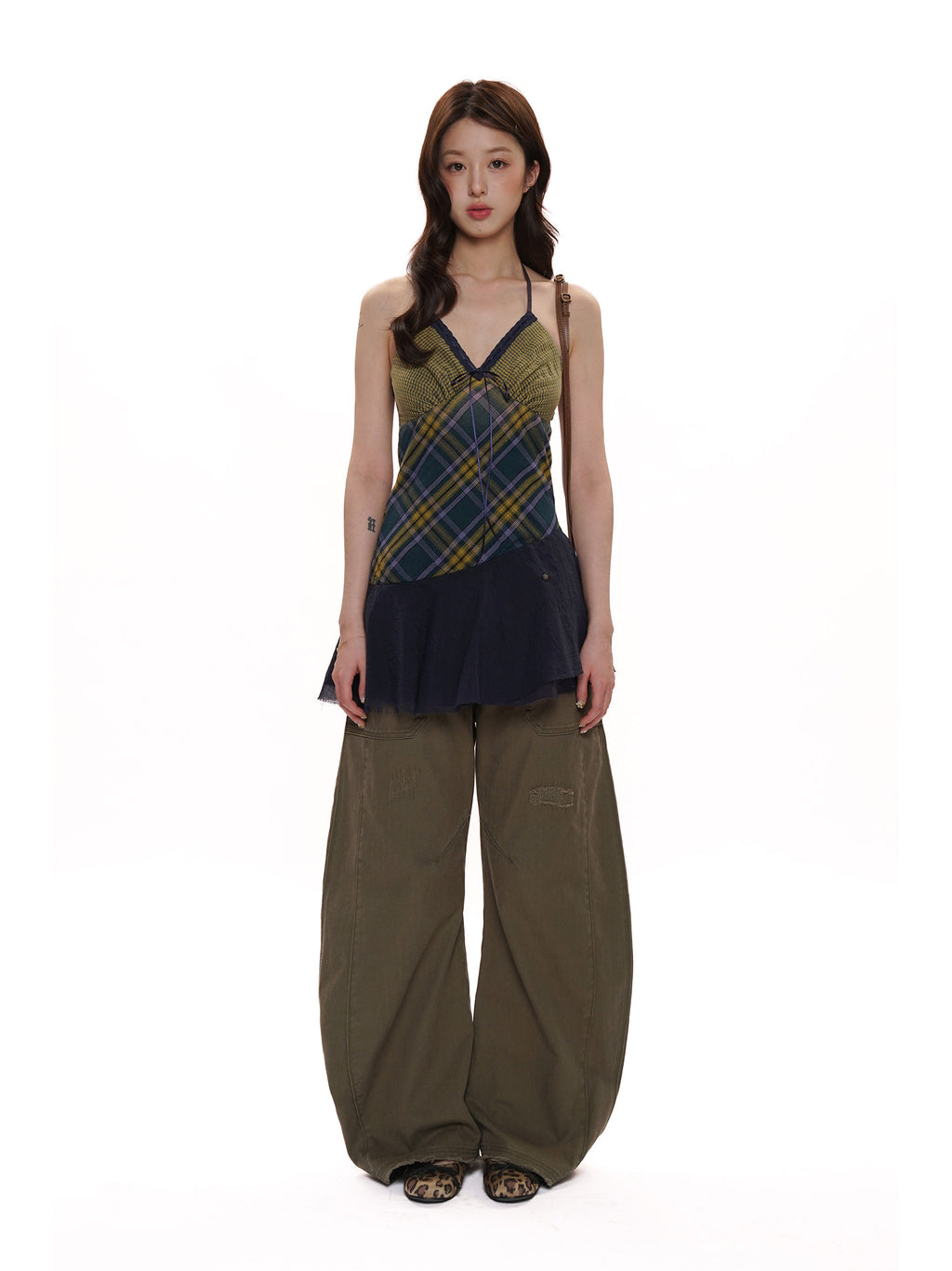 *Plaid patchwork mesh skirt