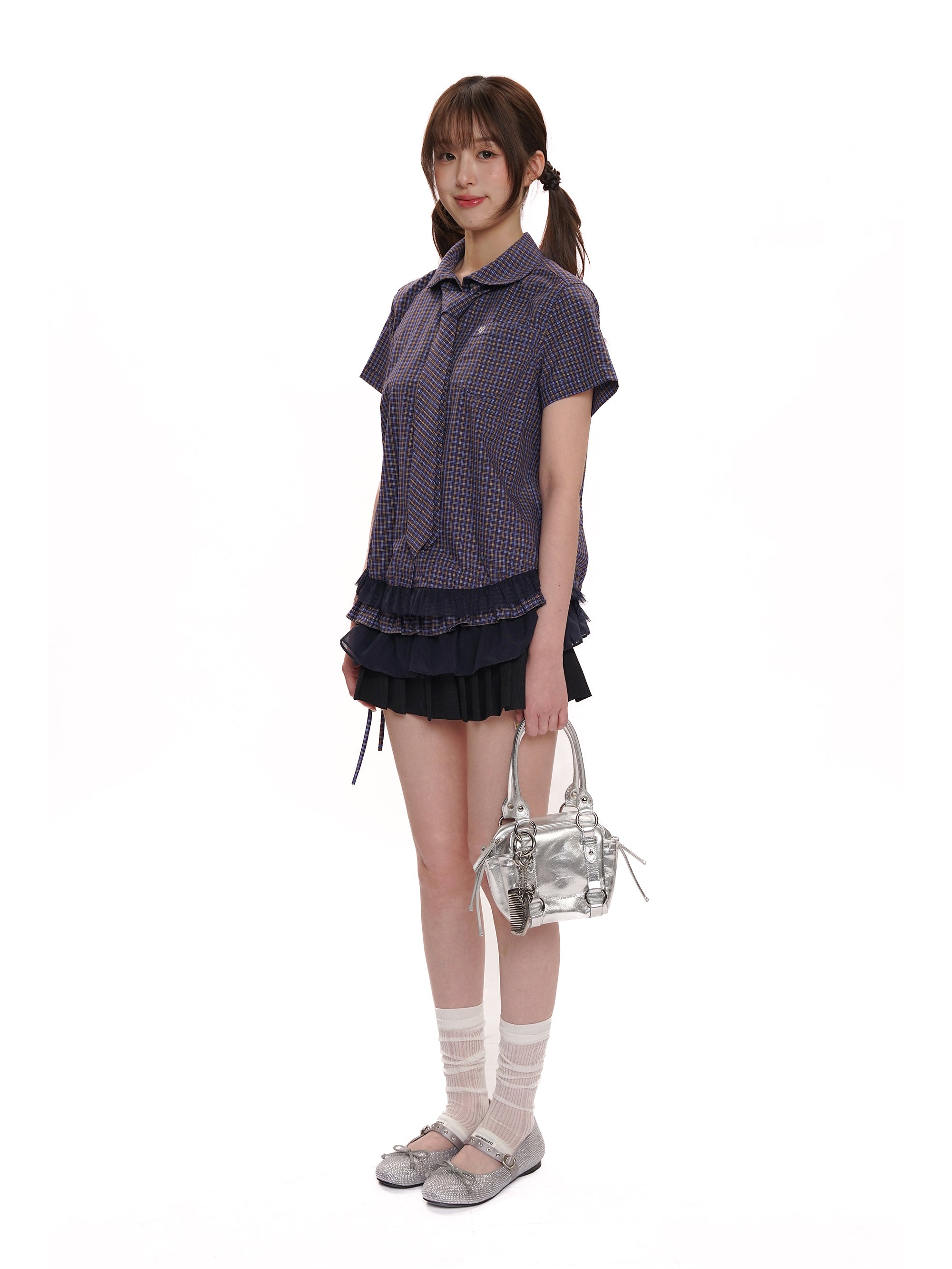 *Peter Pan collar lace short-sleeved shirt